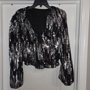 Black and Silver Sequin Women's Top